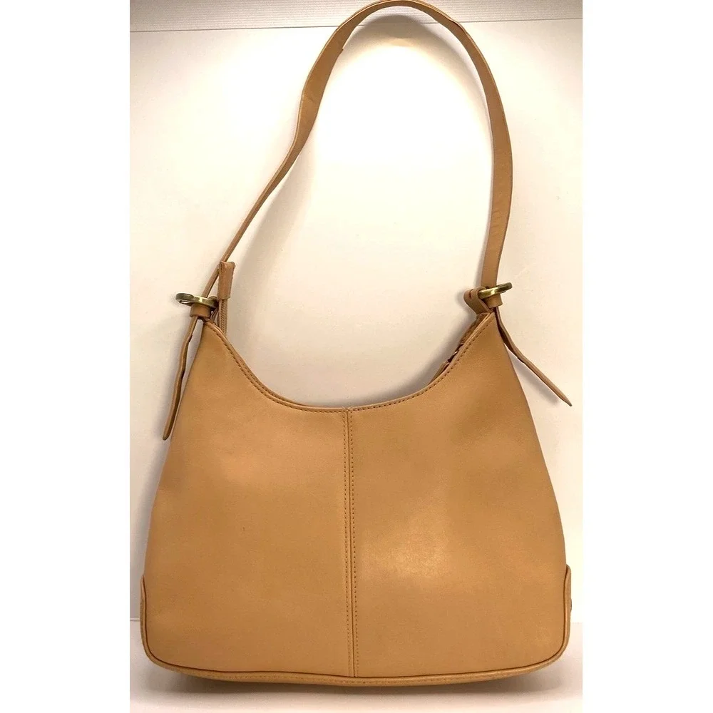 Vintage Etienne Aigner Camel Leather Hobo Bag Gold Plaque Quiet Luxury Preppy